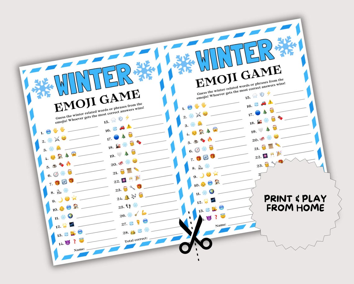 Winter Emoji Game, Fun Printable Winter Game for Kids Adults, Winter ...