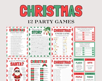 Christmas Games Bundle, Fun Group Christmas Party Games for Adults Kids, Left Right Christmas Game, Christmas Family Feud, Holiday Games