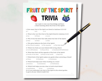Fruit of the Spirit Trivia Game, Sunday School Bible Games for Kids, Bible Trivia Game Printable, Church Trivia Game, Galatians Lesson