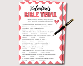 Valentine's Bible Trivia Game, Fun Christian Valentine's Day Game for Adults Kids, Sunday School Valentines Day Trivia Quiz Church Activity