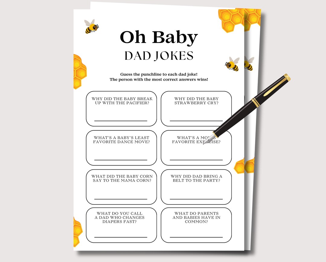 Dad Joke Baby Shower Game, Dad Jokes Game, Bee Gender Reveal Game for ...