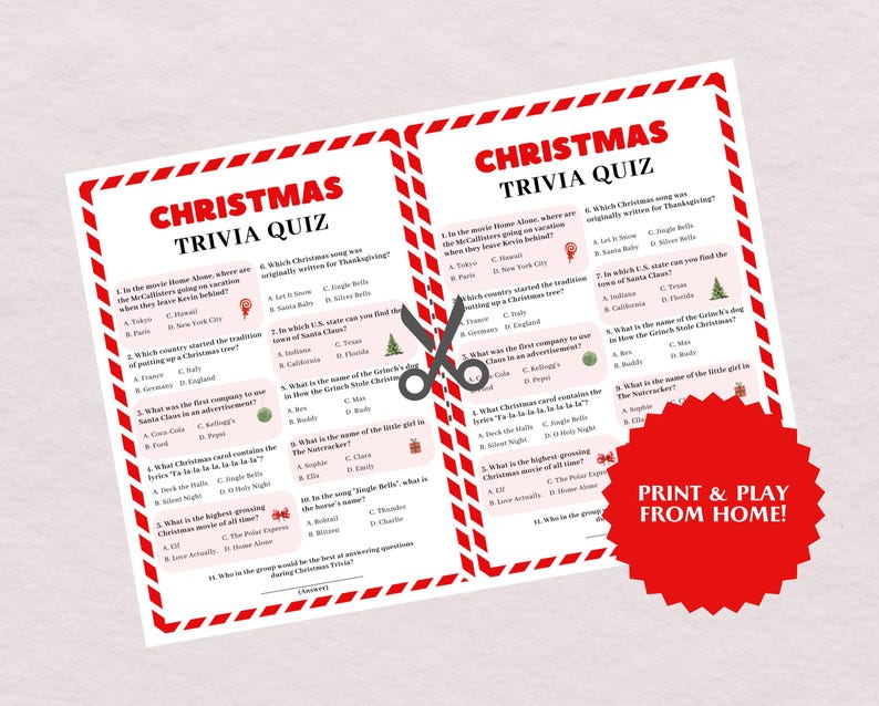 Christmas Trivia, Funny Holiday Trivia Questions and Answers, Printable