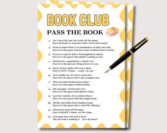 Book Club Pass the Book Game, Fun Book Club Icebreaker for Adults, Book Club Game Printable, Book Theme Game, Book Club Party Pass the Prize