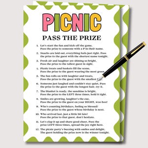 Picnic Pass the Prize Game, Fun Picnic Game for Adults Kids, Picnic Themed Party Game, Picnic in the Park Activity, Spring Pass the Gift