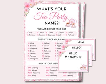 Tea Party Games, Whats Your Tea Party Name, Tea Party Name Game, Ladies Tea Party Games, Tea Time Games for Kids Adults, Printable Tea Party