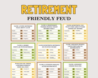 Retirement Friendly Feud Game, Fun Printable Retirement Party Game, Retirement Trivia Quiz Family Feud, Retirement Activity, Retiree Game