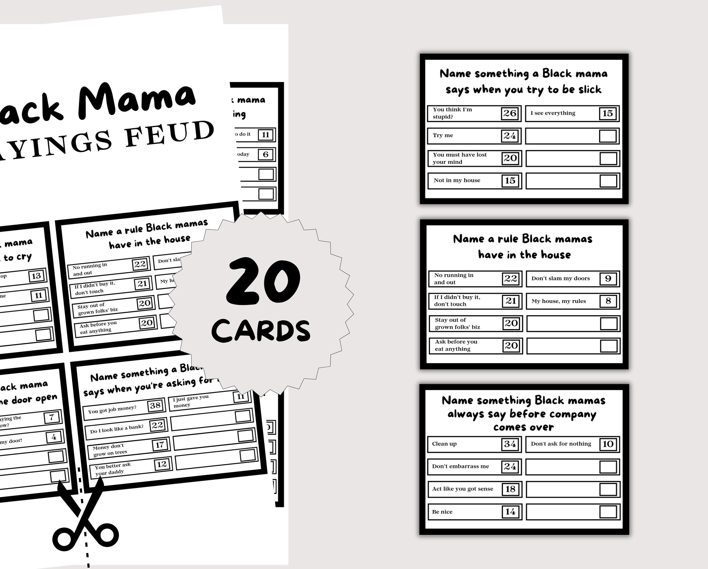 Black Mama Sayings Games Bundle, Black Mom Sayings Baby Shower