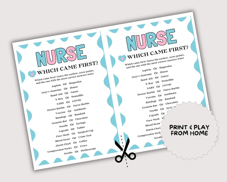 Nurse Which Came First Game, Fun Nurse Game for Medical Party, Nurse Party Trivia Quiz, Nurse Week Activity, Retirement Nurse Medical Game image 3