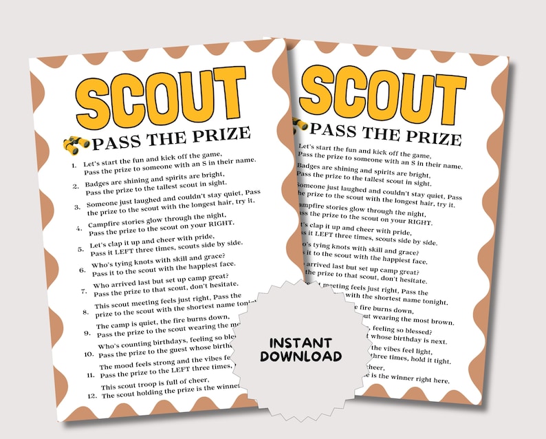 Scout Pass the Prize Game, Fun Printable Scout Game for Kids, Boy Girl ...