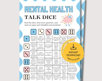 Juego de dados para charlar sobre salud mental, juego de salud mental para adultos y adolescentes, actividad grupal sobre salud mental, juegos para retiros de bienestar, juegos mentales