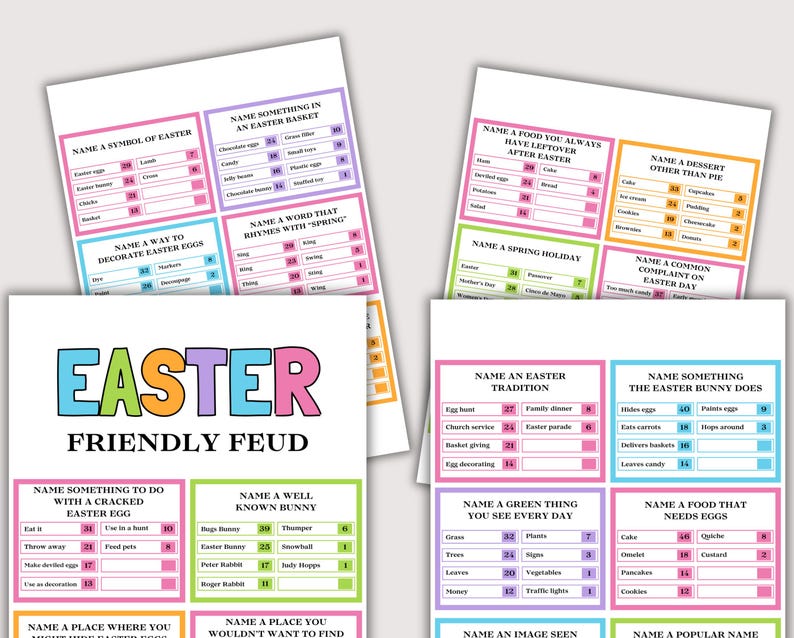Easter Family Feud Game, Fun Printable Easter Game for Kids Adults, Family Easter Activity, Easter Friendly Feud Trivia Quiz, Easter Feud image 4
