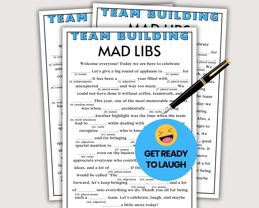 Team Building Mad Libs, Fun Office Mad Libs Team Building Activity ...