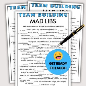 Team Building Mad Libs, Fun Office Mad Libs Team Building Activity, Staff Meeting Team Building Game, Work Party Game, Office Party Game