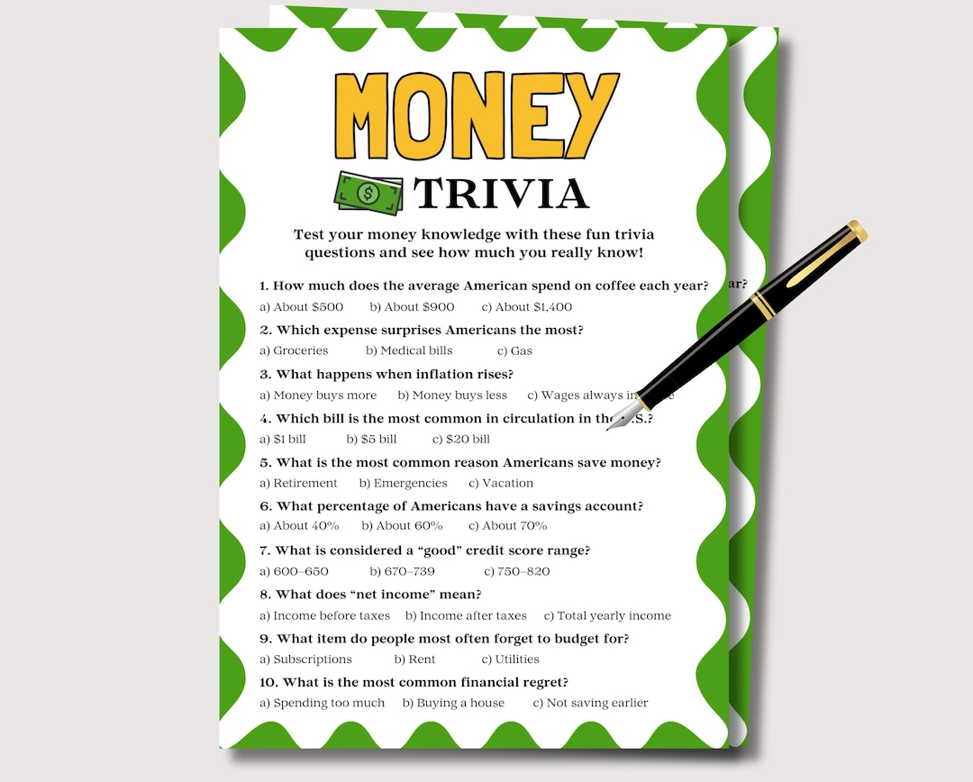 Money Trivia Game, Fun Printable Team Building Game for Staff, Coworker ...