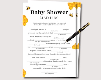 Baby Shower Mad Libs, Funny Baby Shower Games, Bee Baby Shower Madlibs, Baby Madlibs, Mad Libs Baby Shower, Baby Shower Mad Lib, Mama to Bee