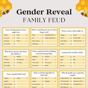 Bee Baby Shower Family Feud Game, Friendly Feud Gender Reveal Game, Baby Family Feud Game, Bee Gender Reveal Games, Baby Sprinkle Game