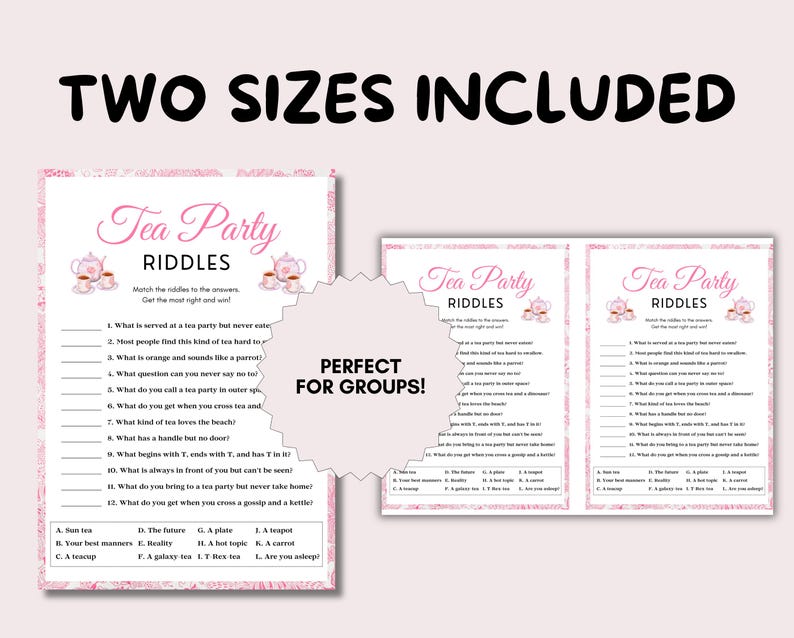 Creative Tea Riddle Tea Party Riddles Tea Party Games, Adult Tea Party Game for Ladies Tea ...