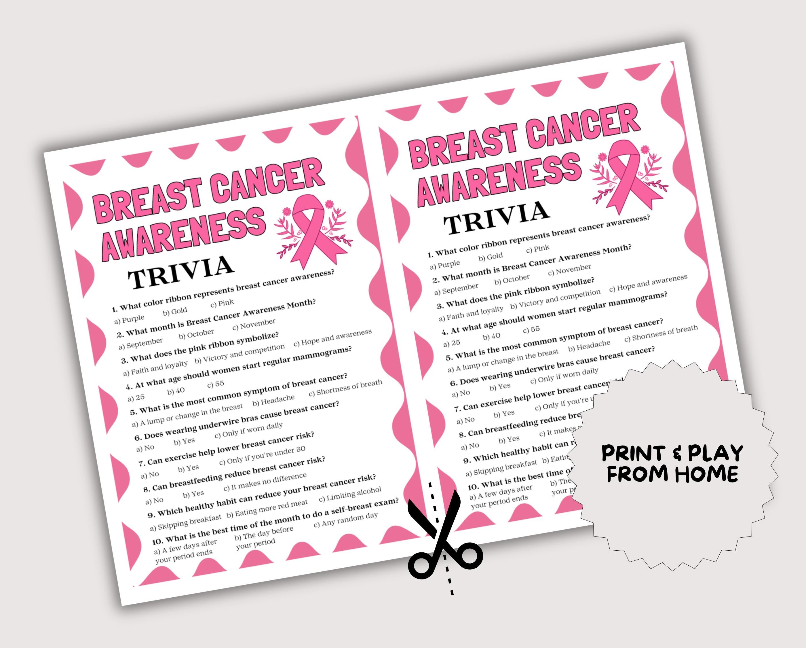 Breast Cancer Awareness Trivia Game, Printable Pink Ribbon Game, Breast ...