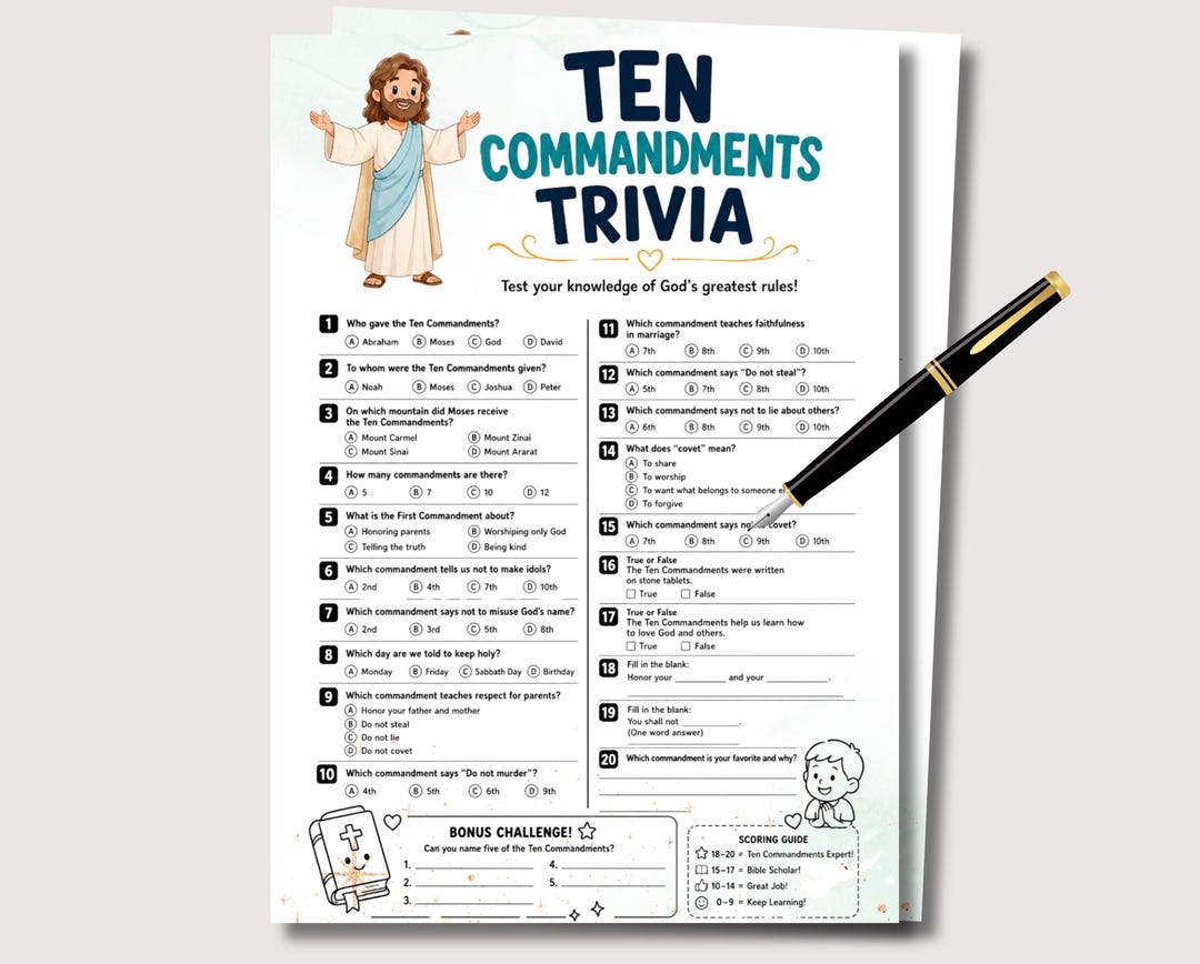 Ten Commandments Game for Kids, Fun Bible Trivia for Kids, Sunday ...