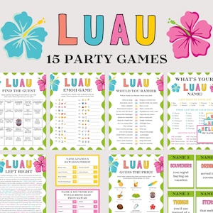 Luau Games Bundle, Luau Party Games for Kids Adults, Luau Friendly Feud, Luau Name Game, Left Right Hawaiian Games, Summer Tropical Games