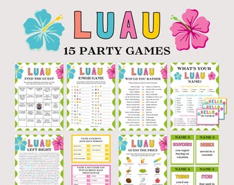 Luau Games Bundle, Luau Party Games for Kids Adults, Luau Friendly Feud, Luau Name Game, Left Right Hawaiian Games, Summer Tropical Games