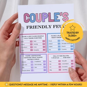 Couples Feud Questions, Fun Printable Couple Game Family Feud for Couple Game Night, Friendly Feud Couples Date Game Icebreaker Trivia Quiz image 4