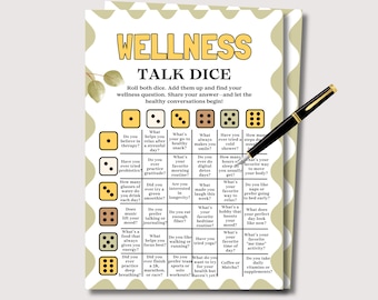 Wellness Talk Dice Game, Printable Wellness Activity for Adults, Wellness Retreat Activities, Wellness Games for Wellness, Health Games