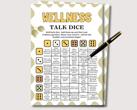 Wellness Talk Dice Game, Printable Wellness Activity for Adults, Wellness Retreat Activities, Wellness Games for Wellness, Health Games