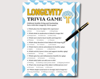 Longevity Trivia Game, Fun Healthy Living Game for Seniors Adults Kids, Self Care Trivia, Sports Trivia Game, Mental Health Game Printable