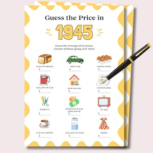 1945 What Did Thing Cost, 1945 Trivia, 80th Birthday Trivia, 1945 The Price Is Right, 1945 Birthday, 80 Facts Trivia, 80th Birthday Game