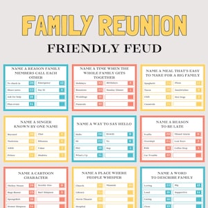 Family Reunion Friendly Feud Game, Family Reunion Games, Family Reunion Icebreaker Games Printable Fun Family Group Game, Family Trivia Quiz