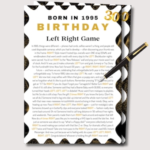 30e verjaardagsspel, links rechts verjaardagsspel, geboren in 1995 Games, links rechts 30e verjaardag, geef het cadeau door, geef de prijs door, geboren in 1995