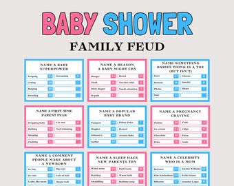 Baby Family Feud Game, Fun Printable Baby Shower Game, Baby Shower Family Feud, Friendly Feud, Baby Shower Trivia Quiz, Baby Feud Game