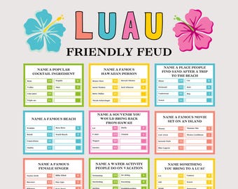 Luau Games Friendly Feud, Luau Party Games, Hawaiian Themed Game, Summer Party Games, Hawaiian Games, Tropical Games, Luau Adult Kids Games