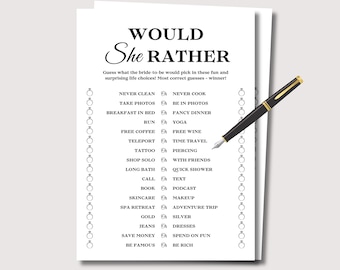 Would She Rather Bridal Shower Game, Printable Bridal Shower Games, Who Knows Her Best, Would She Rather Game, Minimal Bridal Shower Game