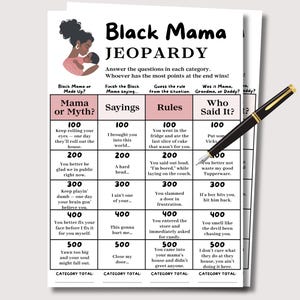 Black Mama Sayings Game Jeopardy, Black Mama Saying Black Momma Sayings Baby Shower Game, Black Baby Shower Games Moma Phrase Game Black Mom