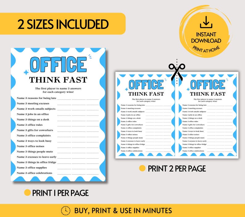 Think Fast Worksheet.pdf Office Think Fast Game, Fun Printable Team Meeting Icebreaker, Think ...