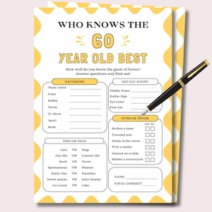 Who Knows the 60 Year Old Best Game, 60th Birthday Games for a 60 Year Old, 60th Birthday Trivia, 1965 Birthday Trivia, 60th Birthday Party