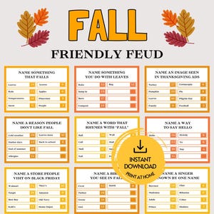 Fall Family Feud, Fun Printable Fall Friendly Feud Game for Adults & kids, Harvest Party Fall Party Game, Thanksgiving Game, Autumn Activity