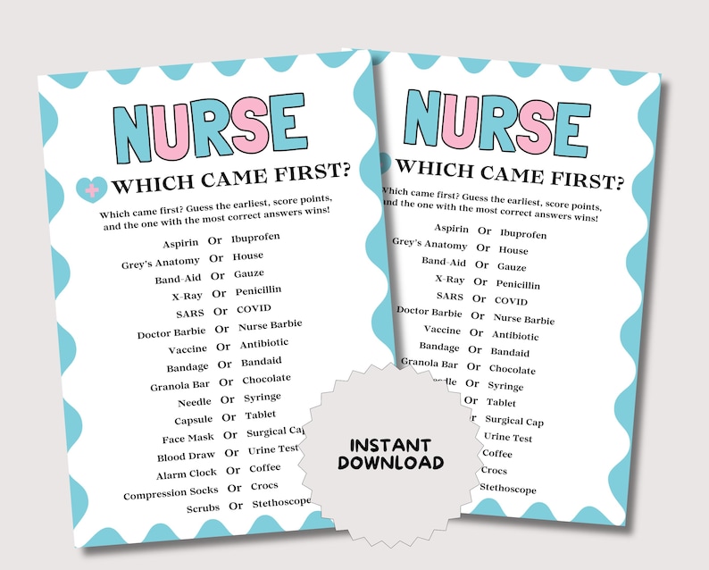 Nurse Which Came First Game, Fun Nurse Game for Medical Party, Nurse Party Trivia Quiz, Nurse Week Activity, Retirement Nurse Medical Game image 4