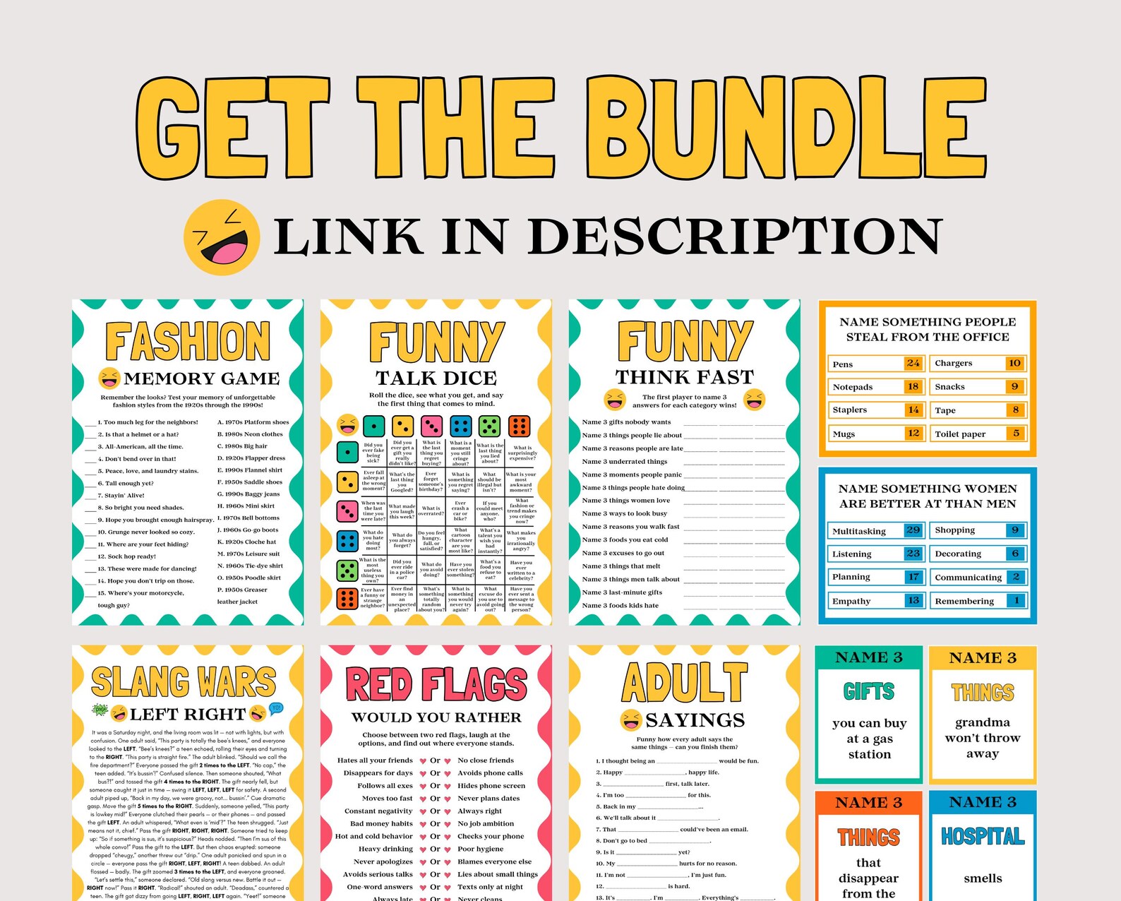Fun Think Sign Funny Think Fast Game, Fun Printable Game for Adults Kids, Team ...