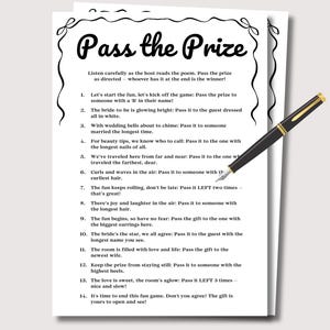 Bridal Shower Pass the Prize Bridal Right Left Games, Pass the Prize Bridal Shower Game, Pass the Poem Bridal Shower Party Games Icebreakers