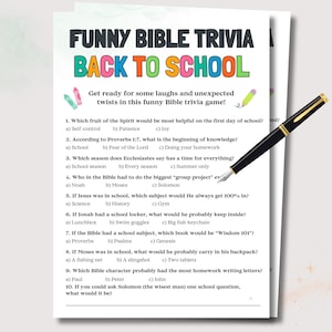 Bible Back to School Game Printable, Christian Back to School Activities, Sunday School Back to School Bible Lesson, Bible Trivia for Kids
