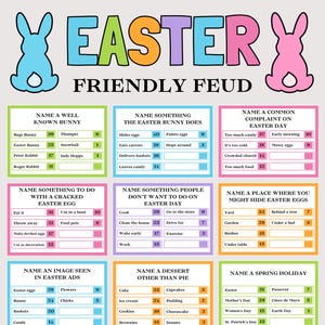 Juego de Pascua para familias, divertido juego imprimible de Pascua para niños y adultos, actividad familiar de Pascua, cuestionario de trivia sobre Pascua, Pascua para familias.