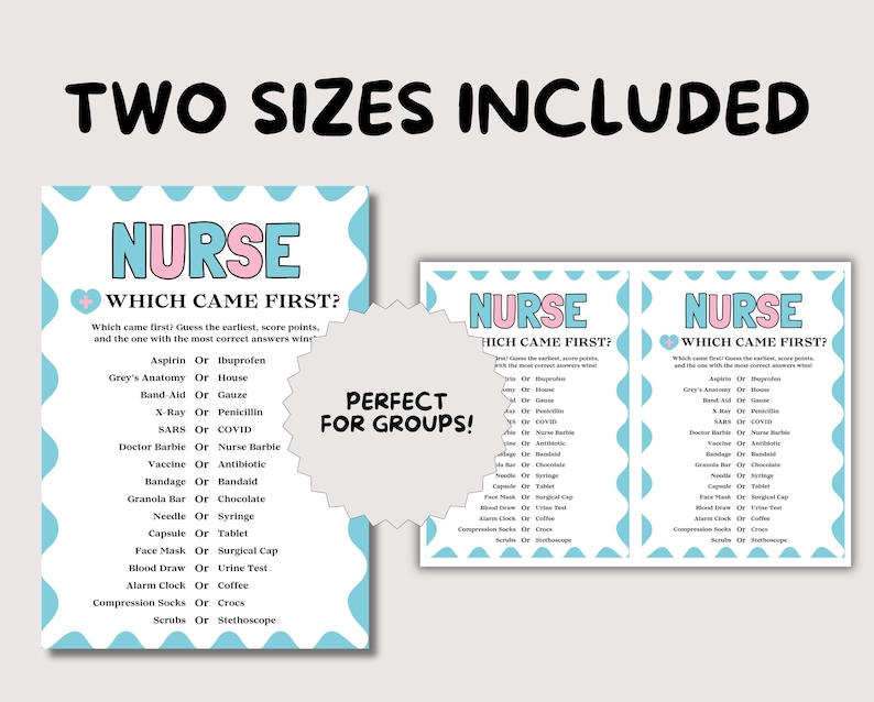 Nurse Which Came First Game, Fun Nurse Game for Medical Party, Nurse Party Trivia Quiz, Nurse Week Activity, Retirement Nurse Medical Game