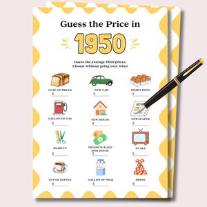 75th Birthday Price Match Game, 75th Birthday Game, 1950 Trivia Born in 1950 Games, Born in 1950 Printable, Fun Party Game for 75th Birthday