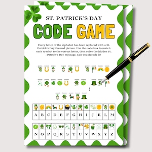 St Patrick's Day hemlig kodspel, roligt St Patrick's Day-spel för barn, St Patrick's Day-aktivitetsquiz, St Patty's Day klassrumsspel