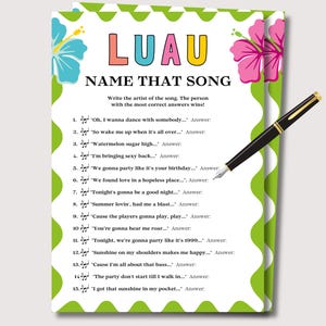 Luau Games Name That Song Game, Luau Party Games, Hawaiian Theme Game, Summer Party Games, Tropical Hawaiian Games, Luau Kids Adult Game