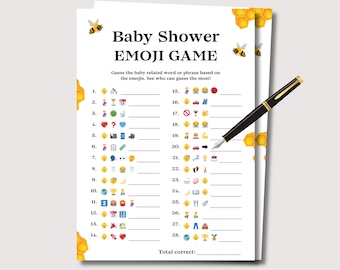 Emoji Pictionary Baby Shower Game, Emoji Baby Shower Games, Printable Baby Emoji Game, Baby Phrases Emoji Game, Bee Baby Shower Mama to Bee