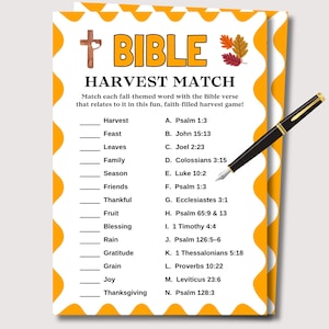 Fall Bible Harvest Match Game, Fun Fall Bible Game for Adults Kids, Fall Bible Trivia, Christian Activity Fall Adult Bible Fall Activities
